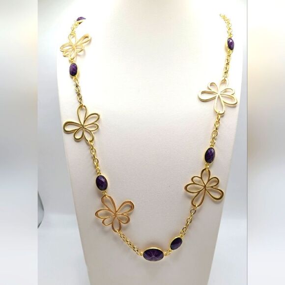 Floral necklace,  goldtone - Picture 1 of 7